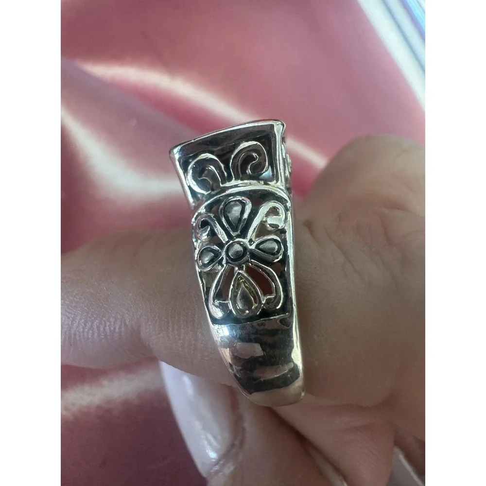 VTG 925 Sterling Silver Amethyst Ring Womens‎ Cushion Bezel Filigree Bali Style